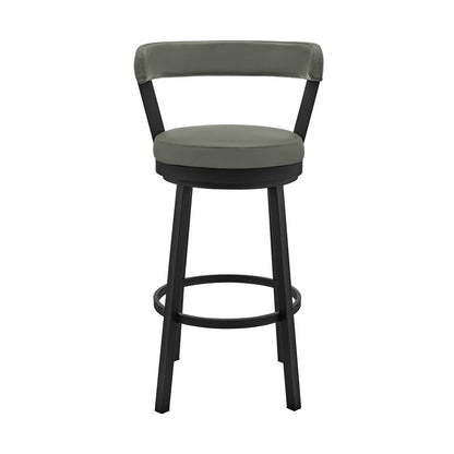 Armen Living - Bryant 26in Counter Height Swivel Bar Stool in Black Finish and Gray Faux Leather - LCBYBABLGR26 veiw 2