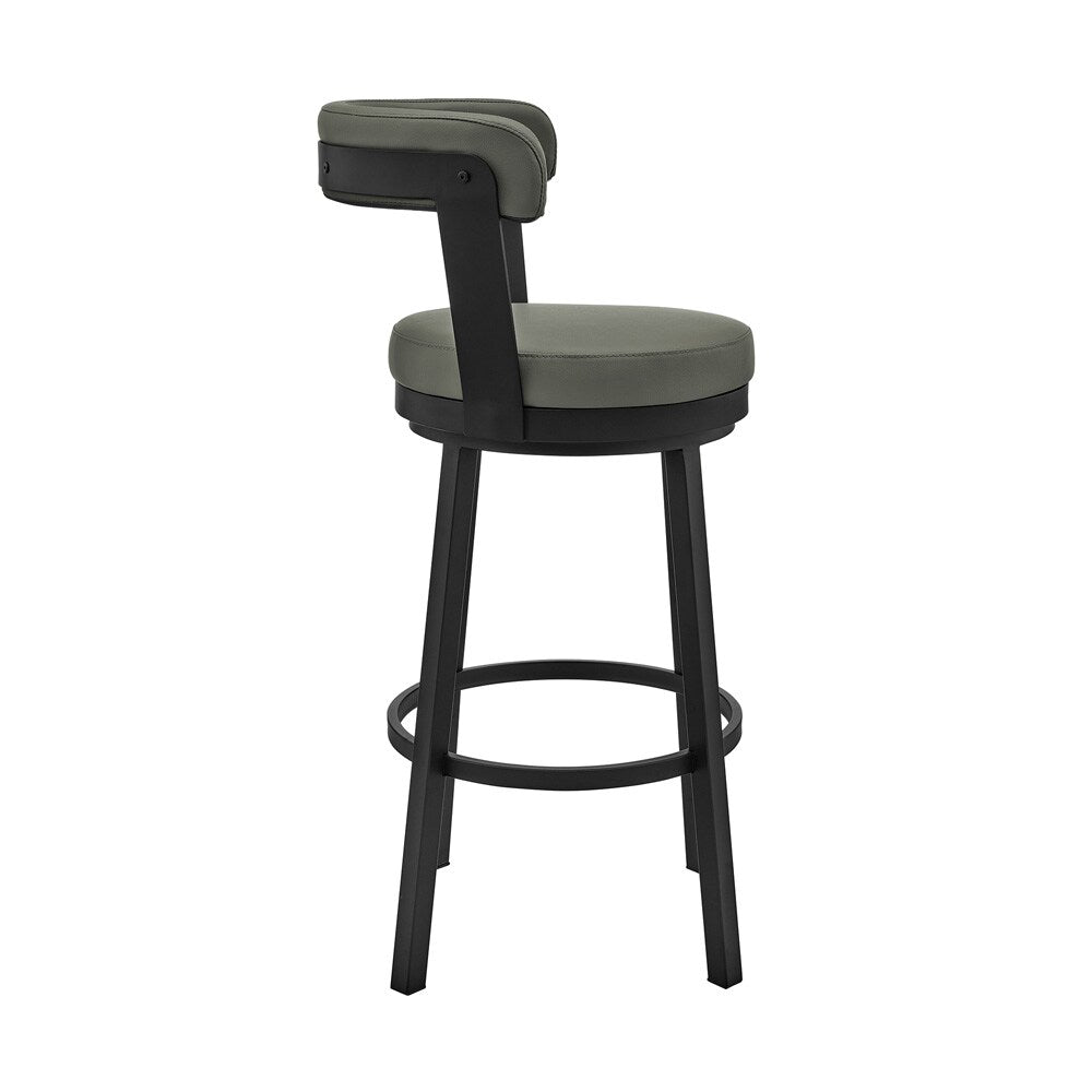 Armen Living - Bryant 26in Counter Height Swivel Bar Stool in Black Finish and Gray Faux Leather - LCBYBABLGR26 veiw 3
