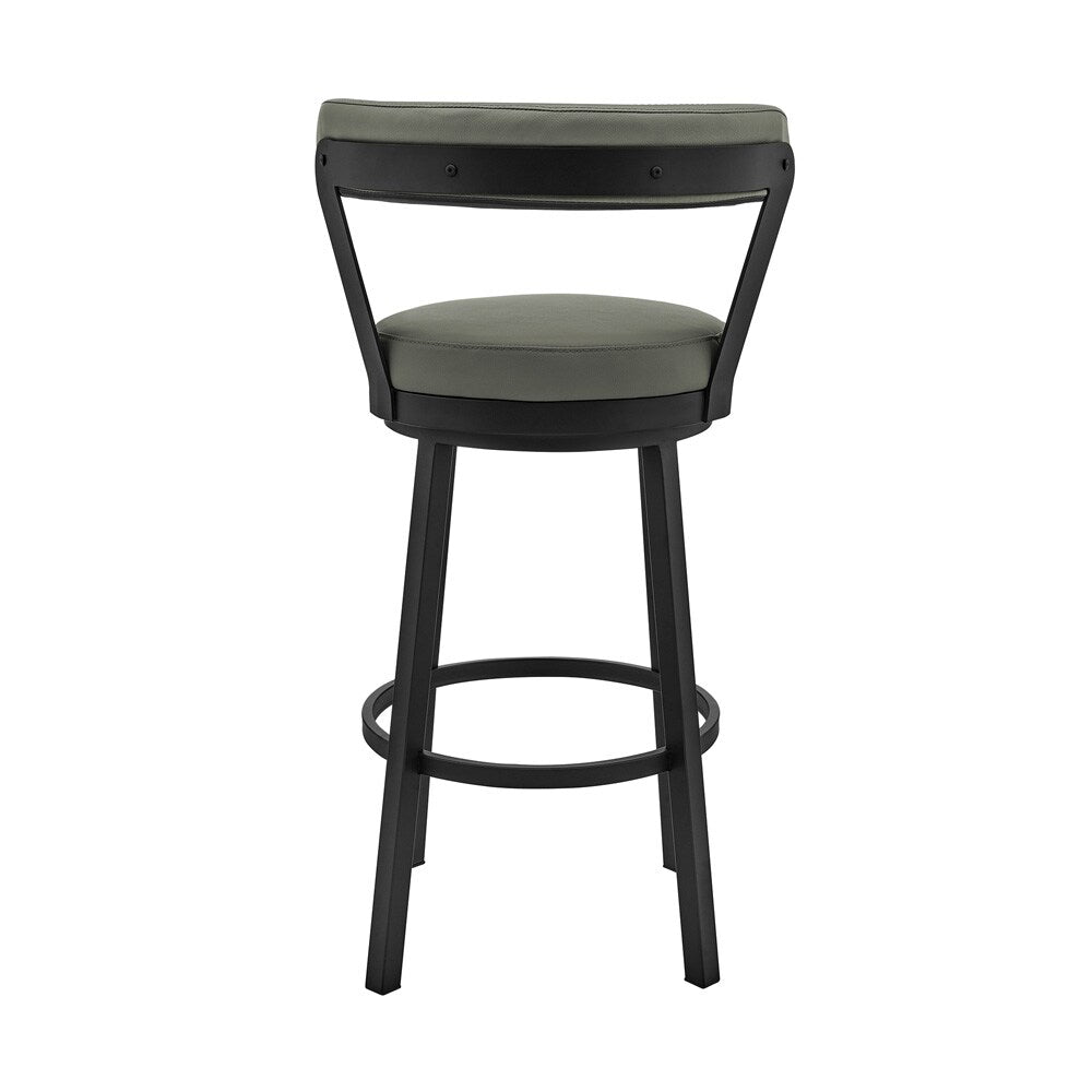 Armen Living - Bryant 26in Counter Height Swivel Bar Stool in Black Finish and Gray Faux Leather - LCBYBABLGR26 veiw 5