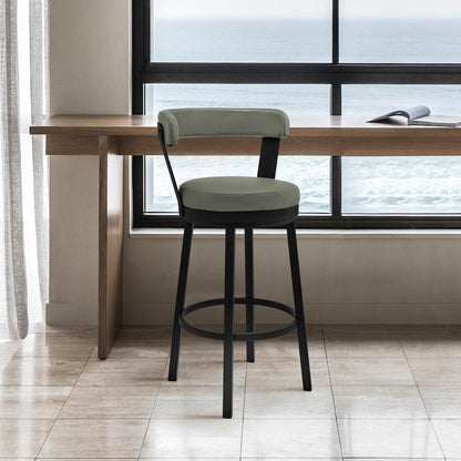 Armen Living - Bryant 26in Counter Height Swivel Bar Stool in Black Finish and Gray Faux Leather - LCBYBABLGR26 veiw 10