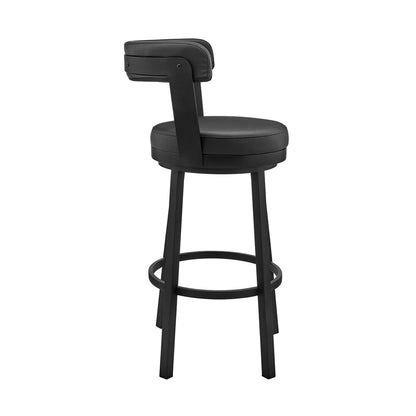Armen Living - Bryant 30in Bar Height Swivel Bar Stool in Black Finish and Black Faux Leather - LCBYBABLBL30 veiw 3