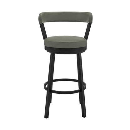 Armen Living - Bryant 30in Bar Height Swivel Bar Stool in Black Finish and Gray Faux Leather - LCBYBABLGR30 veiw 2