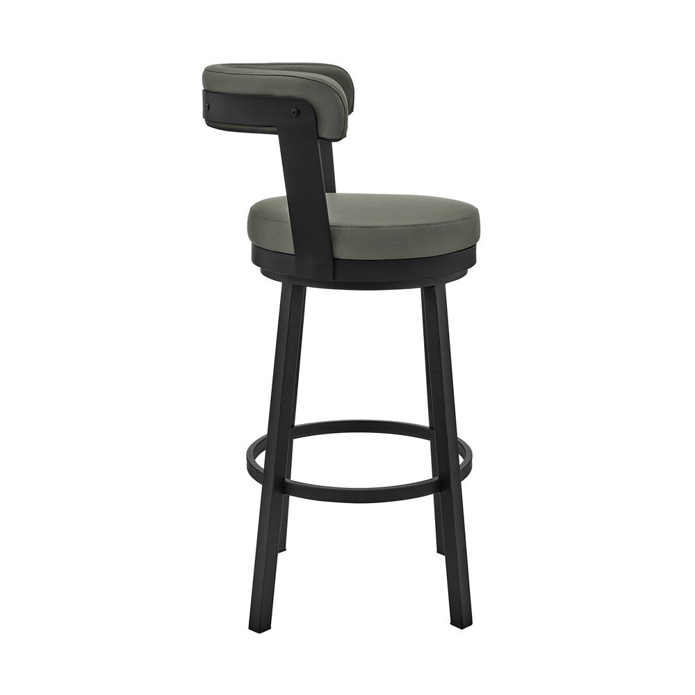 Armen Living - Bryant 30in Bar Height Swivel Bar Stool in Black Finish and Gray Faux Leather - LCBYBABLGR30 veiw 3