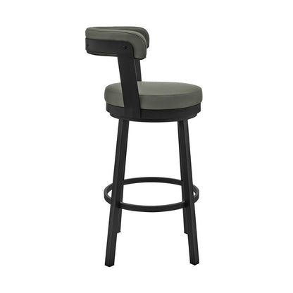 Armen Living - Bryant 30in Bar Height Swivel Bar Stool in Black Finish and Gray Faux Leather - LCBYBABLGR30 veiw 3