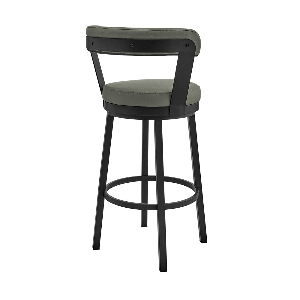 Armen Living - Bryant 30in Bar Height Swivel Bar Stool in Black Finish and Gray Faux Leather - LCBYBABLGR30 veiw 4