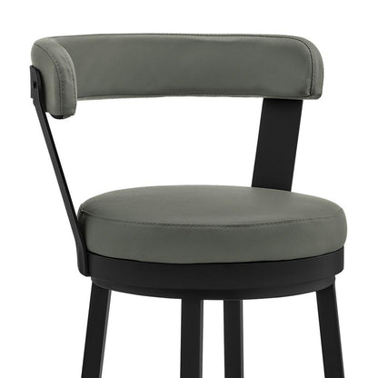 Armen Living - Bryant 30in Bar Height Swivel Bar Stool in Black Finish and Gray Faux Leather - LCBYBABLGR30 veiw 6