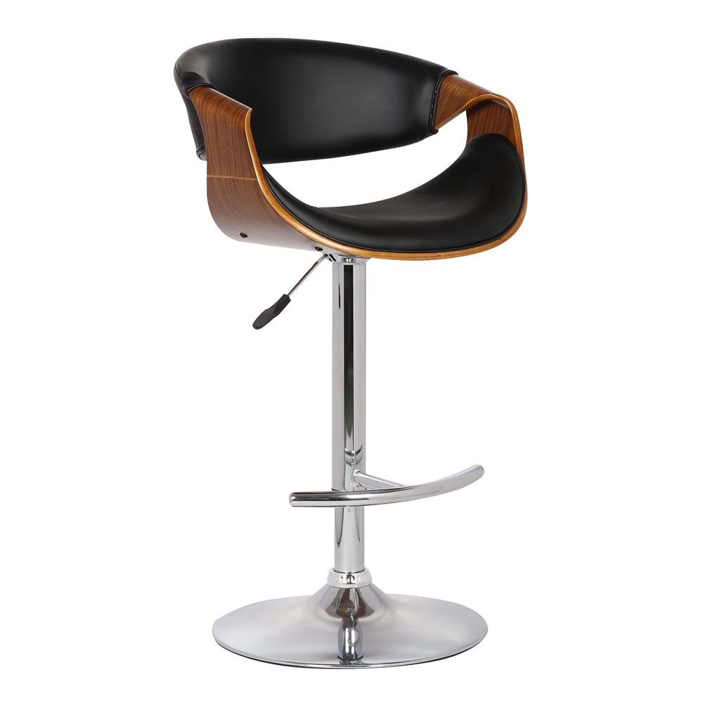 Armen Living - Butterfly Adjustable Height Swivel Black Faux Leather and Walnut Wood Bar Stool with Chrome Base  - LCBUBAWABL veiw 1