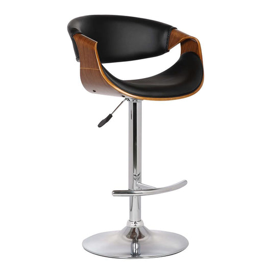 Armen Living - Butterfly Adjustable Height Swivel Black Faux Leather and Walnut Wood Bar Stool with Chrome Base  - LCBUBAWABL veiw 1