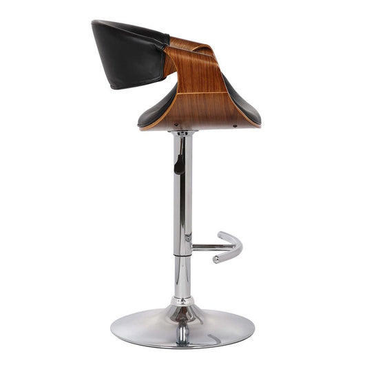 Armen Living - Butterfly Adjustable Height Swivel Black Faux Leather and Walnut Wood Bar Stool with Chrome Base  - LCBUBAWABL veiw 2