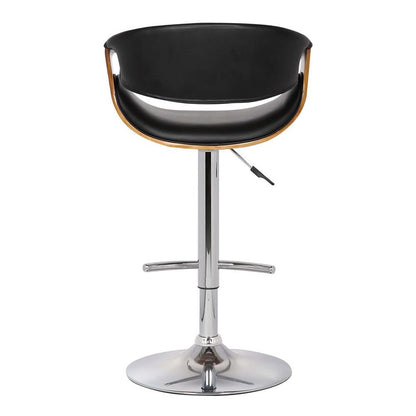 Armen Living - Butterfly Adjustable Height Swivel Black Faux Leather and Walnut Wood Bar Stool with Chrome Base  - LCBUBAWABL veiw 3