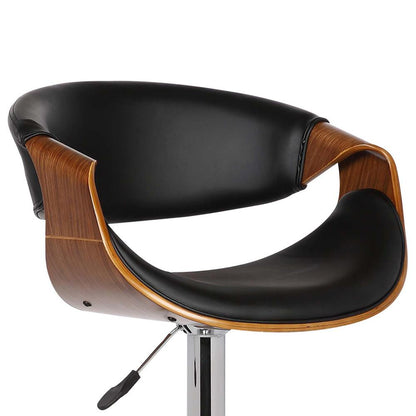 Armen Living - Butterfly Adjustable Height Swivel Black Faux Leather and Walnut Wood Bar Stool with Chrome Base  - LCBUBAWABL veiw 4