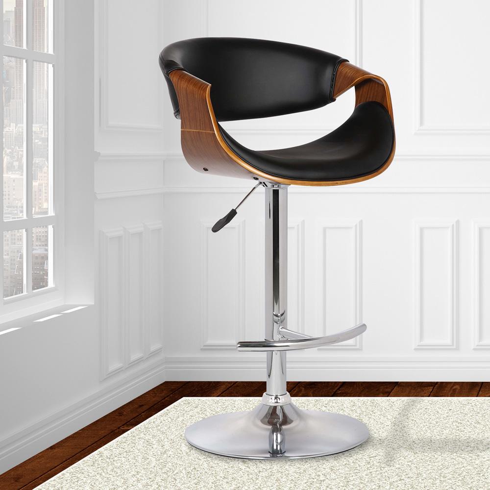 Armen Living - Butterfly Adjustable Height Swivel Black Faux Leather and Walnut Wood Bar Stool with Chrome Base  - LCBUBAWABL veiw 8