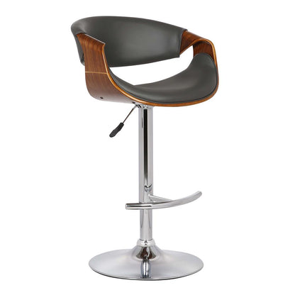 Armen Living - Butterfly Adjustable Height Swivel Grey Faux Leather and Walnut Wood Bar Stool with Chrome Base  - LCBUBAWAGRAY veiw 1