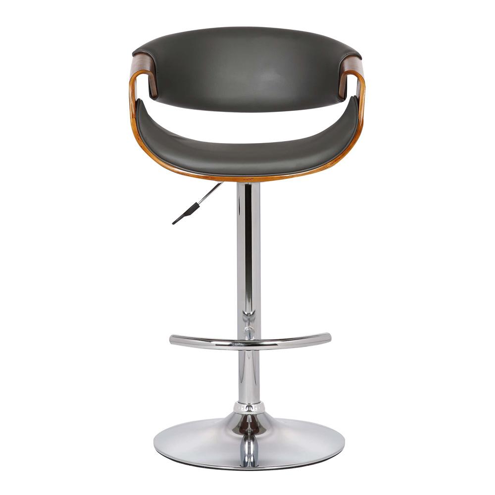 Armen Living - Butterfly Adjustable Height Swivel Grey Faux Leather and Walnut Wood Bar Stool with Chrome Base  - LCBUBAWAGRAY veiw 2