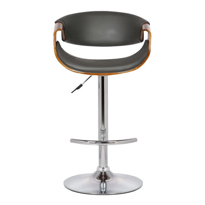 Armen Living - Butterfly Adjustable Height Swivel Grey Faux Leather and Walnut Wood Bar Stool with Chrome Base  - LCBUBAWAGRAY veiw 2