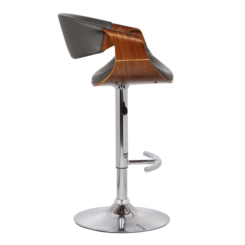 Armen Living - Butterfly Adjustable Height Swivel Grey Faux Leather and Walnut Wood Bar Stool with Chrome Base  - LCBUBAWAGRAY veiw 3