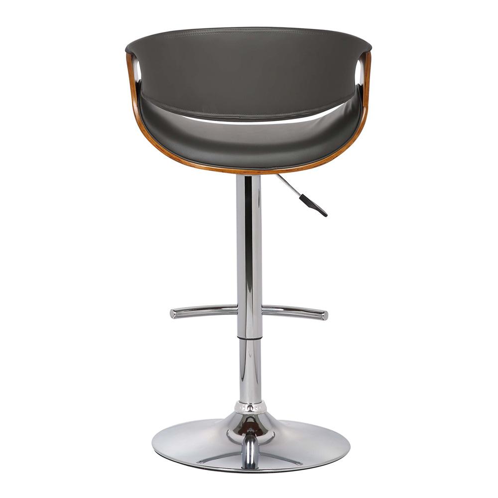 Armen Living - Butterfly Adjustable Height Swivel Grey Faux Leather and Walnut Wood Bar Stool with Chrome Base  - LCBUBAWAGRAY veiw 4