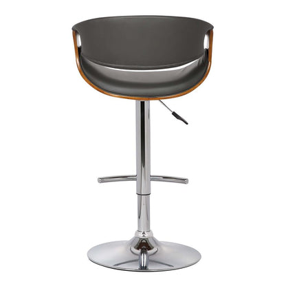 Armen Living - Butterfly Adjustable Height Swivel Grey Faux Leather and Walnut Wood Bar Stool with Chrome Base  - LCBUBAWAGRAY veiw 4