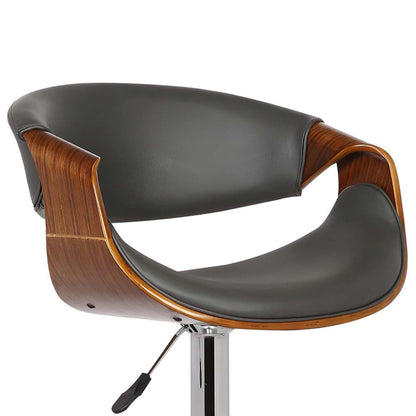 Armen Living - Butterfly Adjustable Height Swivel Grey Faux Leather and Walnut Wood Bar Stool with Chrome Base  - LCBUBAWAGRAY veiw 5