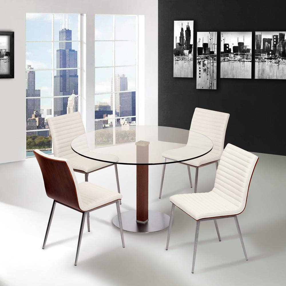 Armen Living - Cafe Brushed Stainless Steel Dining Chair in White Faux Leather with Walnut Back (Set of 2) - LCCACHWHB201 veiw 6