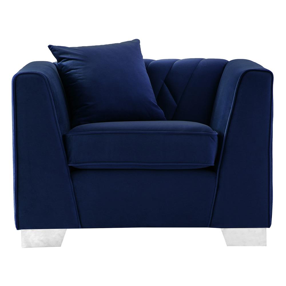 Armen Living - Cambridge Contemporary Chair in Brushed Stainless Steel and Blue Velvet - LCCM1BLUE veiw 1