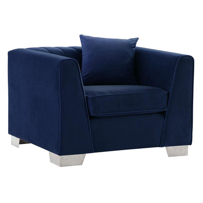 Armen Living - Cambridge Contemporary Chair in Brushed Stainless Steel and Blue Velvet - LCCM1BLUE veiw 2