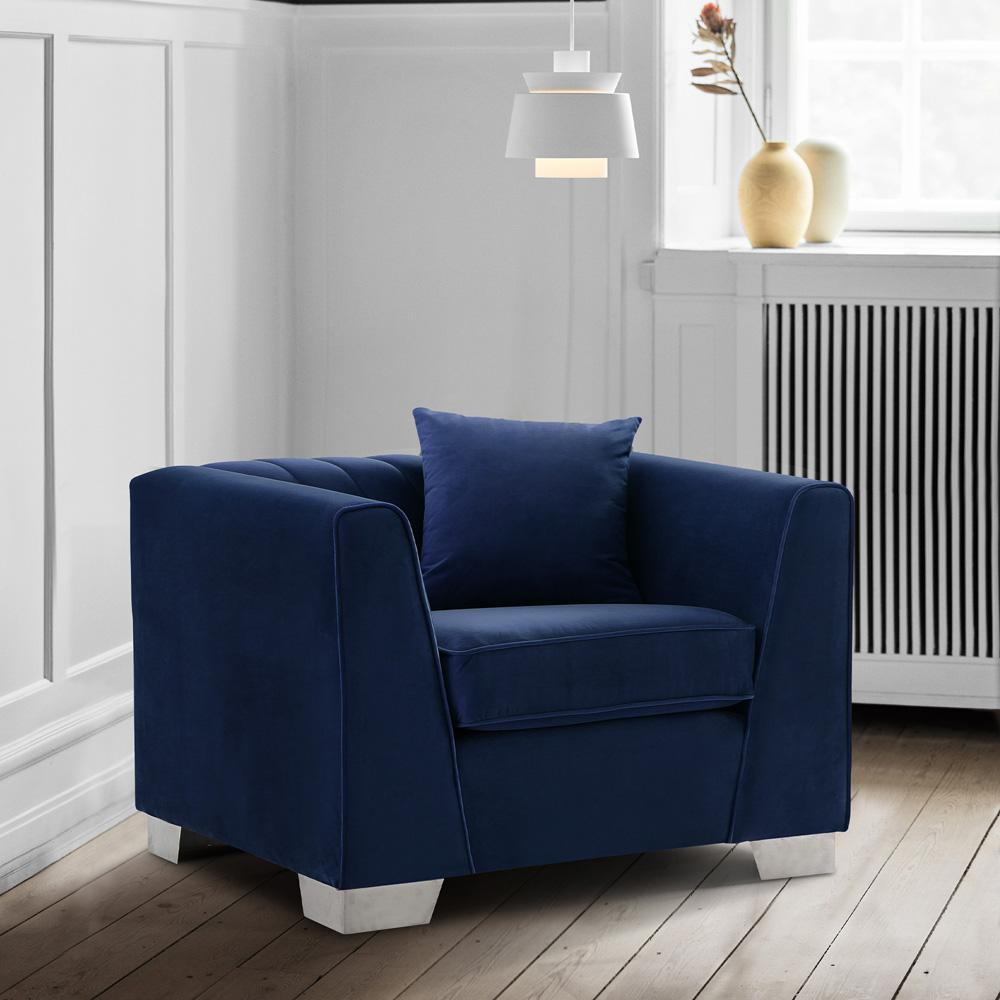 Armen Living - Cambridge Contemporary Chair in Brushed Stainless Steel and Blue Velvet - LCCM1BLUE veiw 4