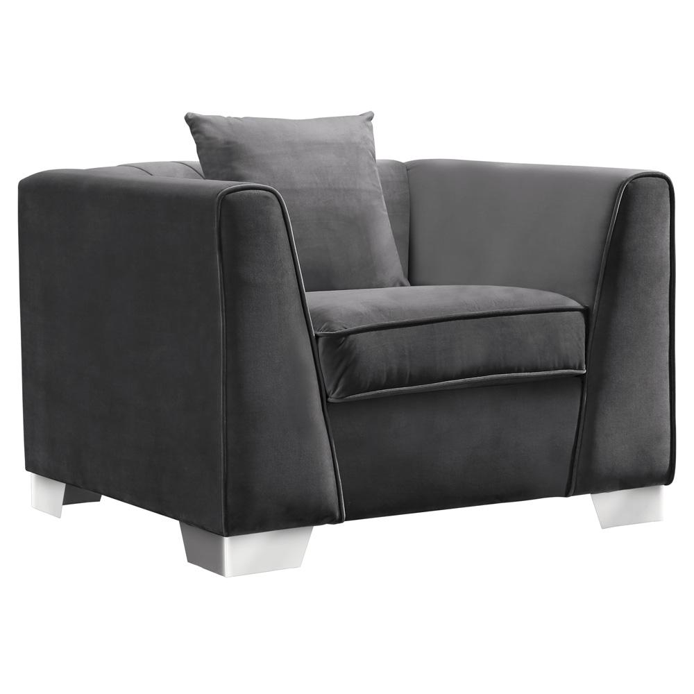 Armen Living - Cambridge Contemporary Sofa Chair in Brushed Stainless Steel and Dark Gray Velvet - LCCM1GR veiw 1