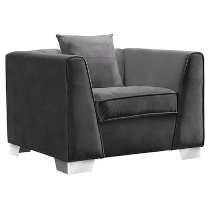Armen Living - Cambridge Contemporary Sofa Chair in Brushed Stainless Steel and Dark Gray Velvet - LCCM1GR veiw 1
