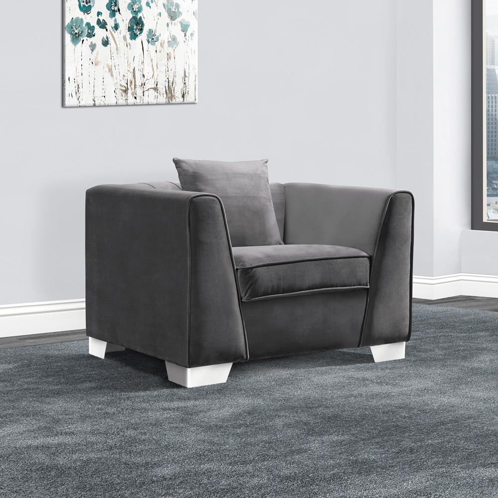 Armen Living - Cambridge Contemporary Sofa Chair in Brushed Stainless Steel and Dark Gray Velvet - LCCM1GR veiw 2