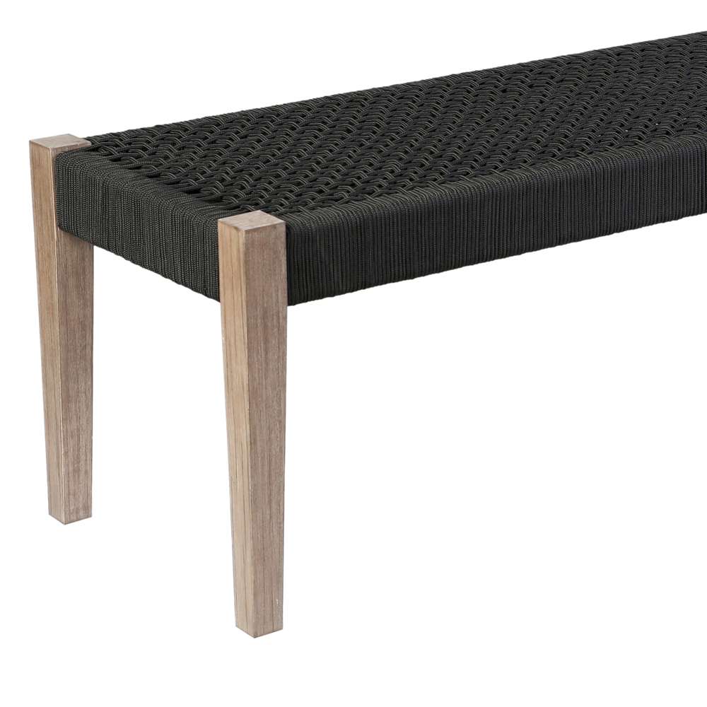 Armen Living - Camino Indoor Outdoor Dining Bench in Eucalyptus Wood and Charcoal Rope - 840254336025 veiw 3