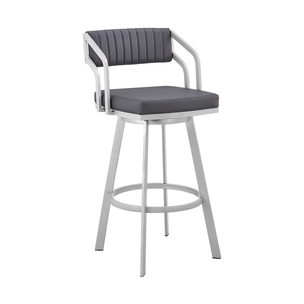 Armen Living - Capri 26in Swivel Slate Grey Faux Leather and Silver Metal Bar Stool - LCCPBASLGR26 veiw 1