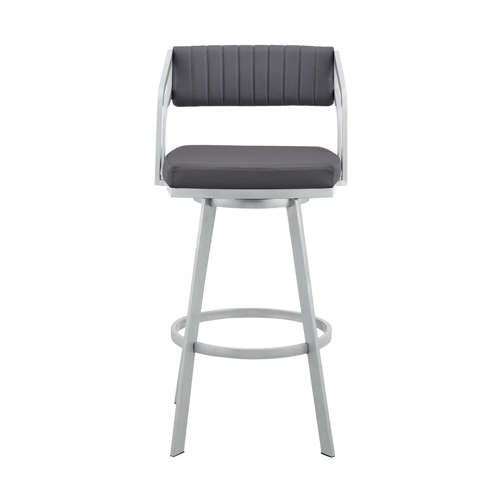 Armen Living - Capri 26in Swivel Slate Grey Faux Leather and Silver Metal Bar Stool - LCCPBASLGR26 veiw 2