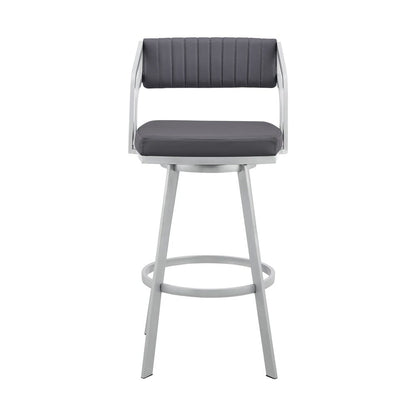 Armen Living - Capri 26in Swivel Slate Grey Faux Leather and Silver Metal Bar Stool - LCCPBASLGR26 veiw 2
