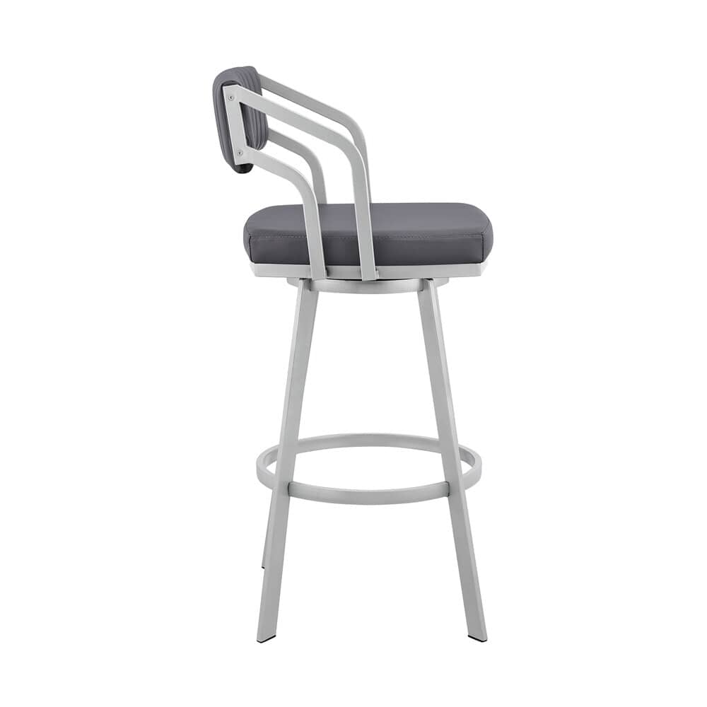 Armen Living - Capri 26in Swivel Slate Grey Faux Leather and Silver Metal Bar Stool - LCCPBASLGR26 veiw 3