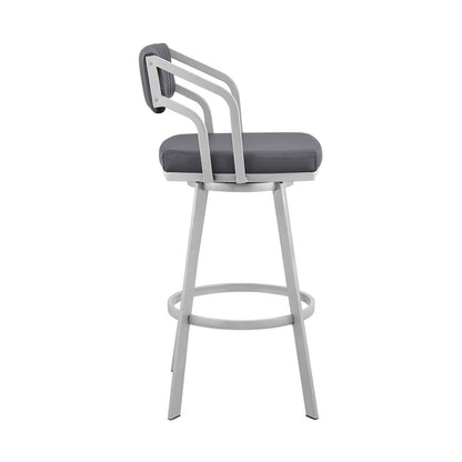 Armen Living - Capri 26in Swivel Slate Grey Faux Leather and Silver Metal Bar Stool - LCCPBASLGR26 veiw 3