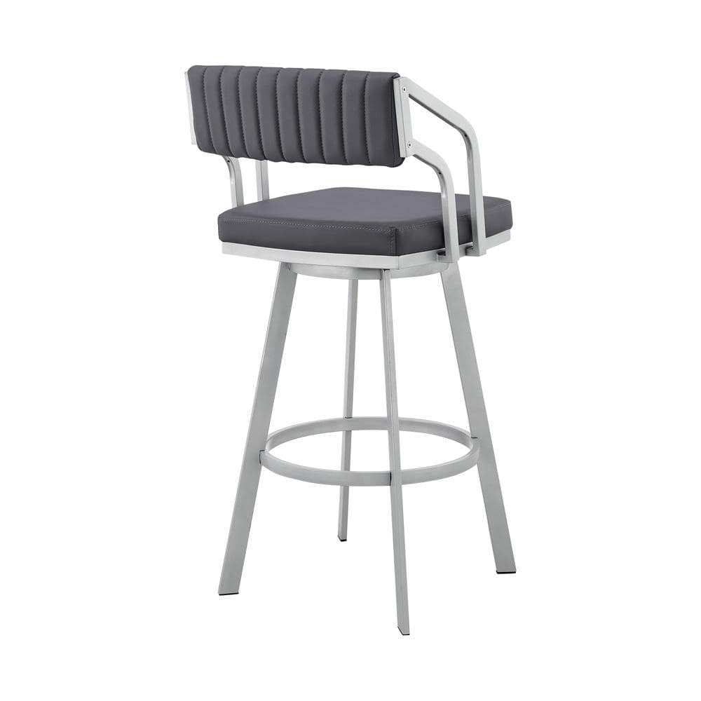 Armen Living - Capri 26in Swivel Slate Grey Faux Leather and Silver Metal Bar Stool - LCCPBASLGR26 veiw 4