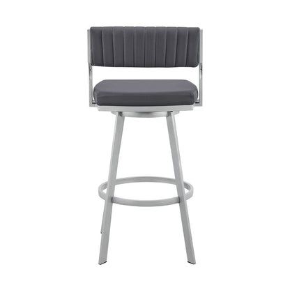 Armen Living - Capri 26in Swivel Slate Grey Faux Leather and Silver Metal Bar Stool - LCCPBASLGR26 veiw 5