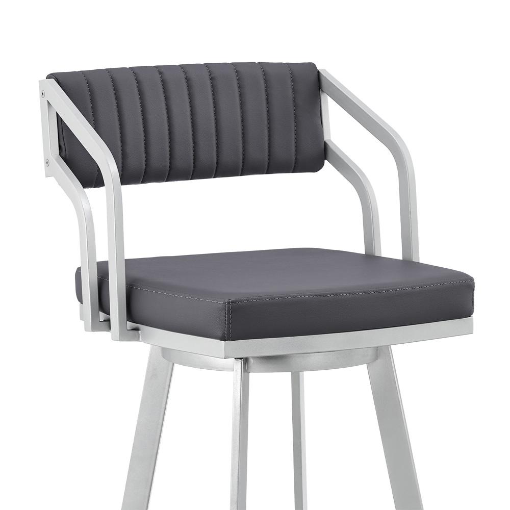 Armen Living - Capri 26in Swivel Slate Grey Faux Leather and Silver Metal Bar Stool - LCCPBASLGR26 veiw 6