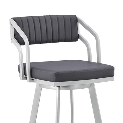 Armen Living - Capri 26in Swivel Slate Grey Faux Leather and Silver Metal Bar Stool - LCCPBASLGR26 veiw 6