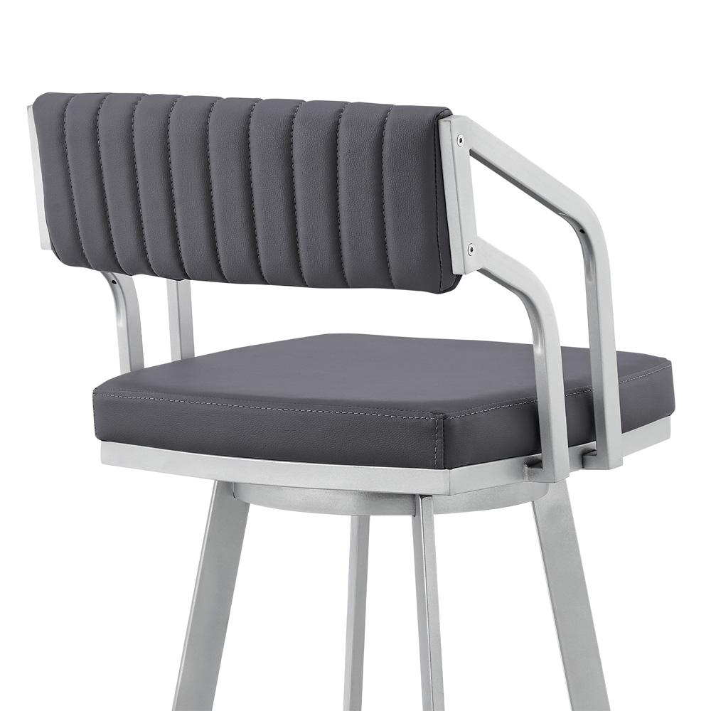 Armen Living - Capri 26in Swivel Slate Grey Faux Leather and Silver Metal Bar Stool - LCCPBASLGR26 veiw 7