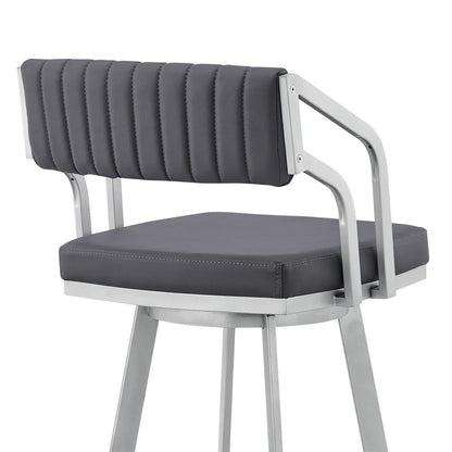 Armen Living - Capri 26in Swivel Slate Grey Faux Leather and Silver Metal Bar Stool - LCCPBASLGR26 veiw 7