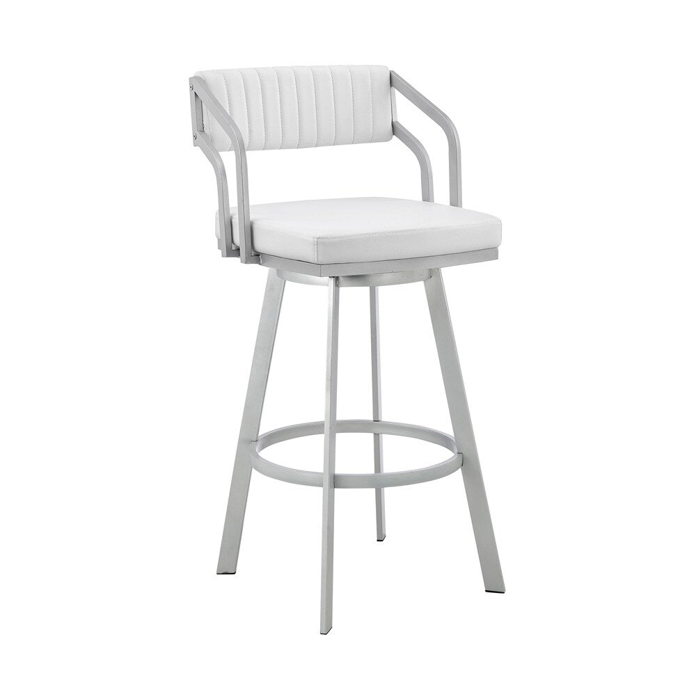 Armen Living - Capri 26in Swivel White Faux Leather and Silver Metal Bar Stool - LCCPBASLWH26 veiw 1