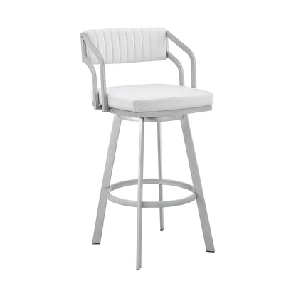 Armen Living - Capri 26in Swivel White Faux Leather and Silver Metal Bar Stool - LCCPBASLWH26 veiw 1