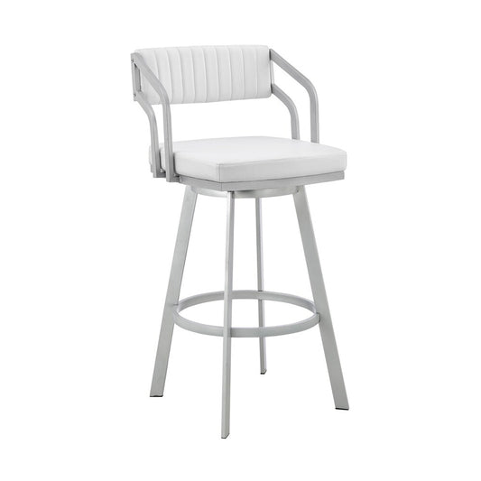 Armen Living - Capri 26in Swivel White Faux Leather and Silver Metal Bar Stool - LCCPBASLWH26 veiw 1