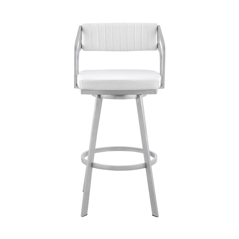 Armen Living - Capri 26in Swivel White Faux Leather and Silver Metal Bar Stool - LCCPBASLWH26 veiw 2