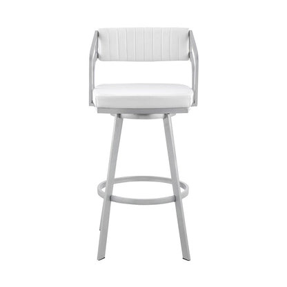 Armen Living - Capri 26in Swivel White Faux Leather and Silver Metal Bar Stool - LCCPBASLWH26 veiw 2