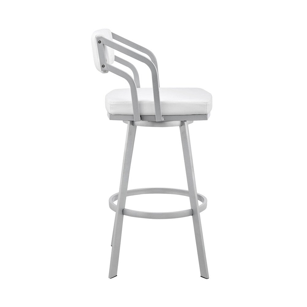 Armen Living - Capri 26in Swivel White Faux Leather and Silver Metal Bar Stool - LCCPBASLWH26 veiw 3