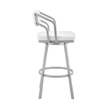 Armen Living - Capri 26in Swivel White Faux Leather and Silver Metal Bar Stool - LCCPBASLWH26 veiw 3