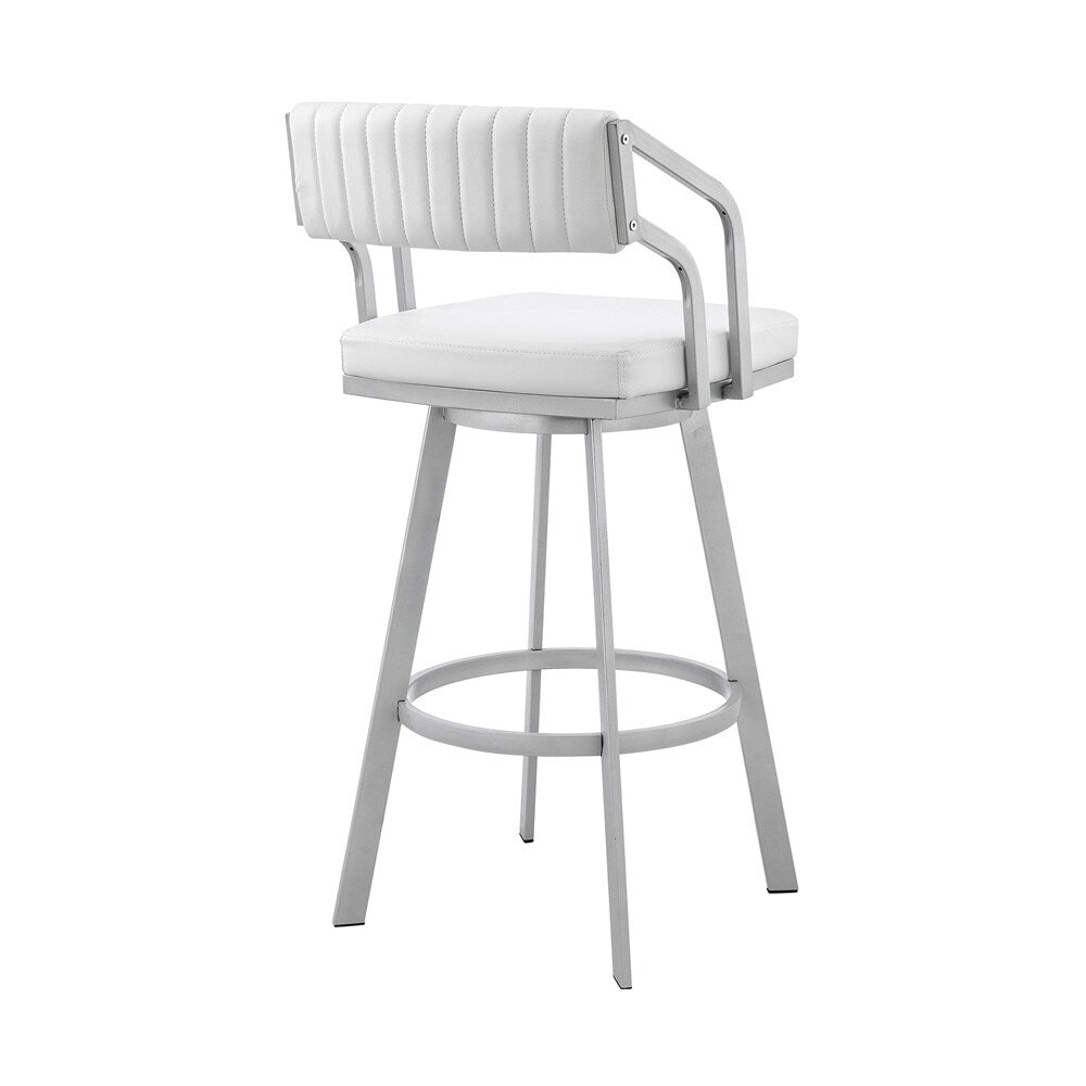 Armen Living - Capri 26in Swivel White Faux Leather and Silver Metal Bar Stool - LCCPBASLWH26 veiw 4